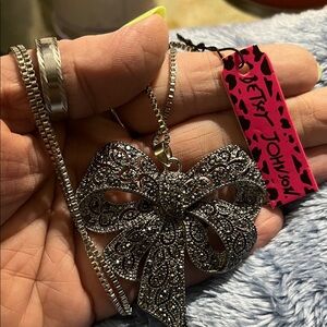 Betsey Johnson Black and Silver Bow Necklace